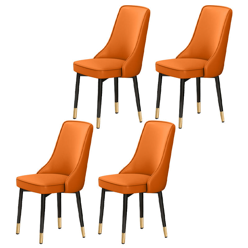 Scandinavian Style Metal Dining Chairs Dining Room Parsons Armless Chair Orange 4 Piece Set Brass Gold Clearhalo ' kitchen&dining_furn' 'Dining Chairs' 'Dining Tables & Seating' 'dining_chair' 'furn' 'furn_dining_chair' 'Furniture' 'furniture_dining_chair' 'Kitchen & Dining Furniture' 'kitchen' 3836713
