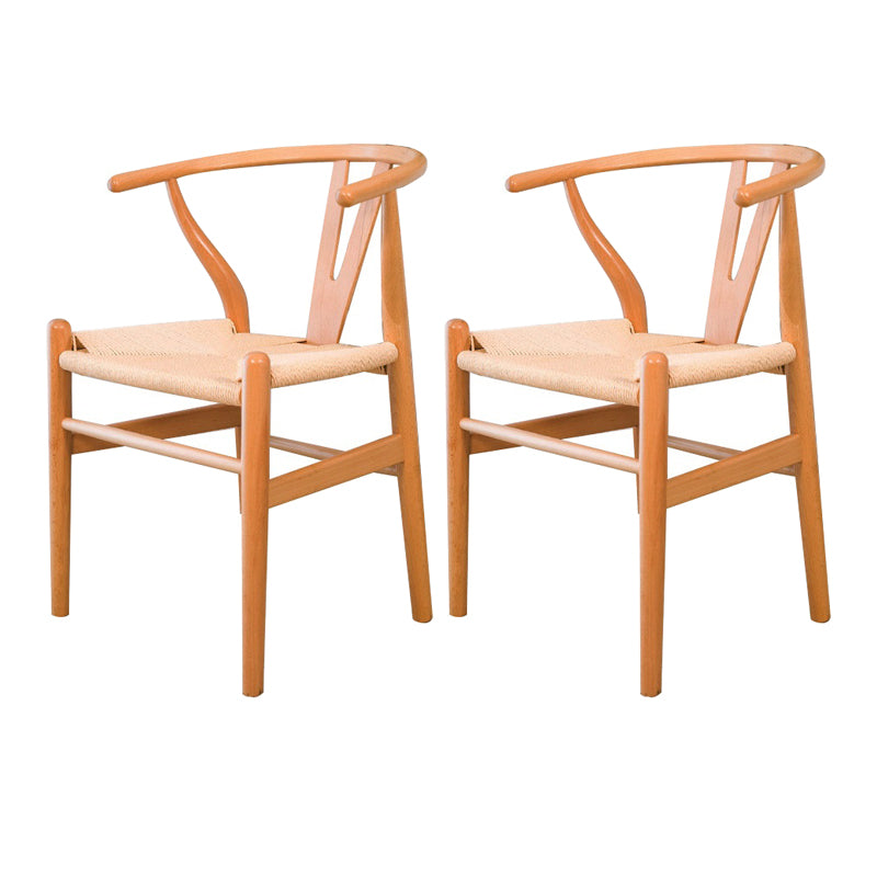 Wood Contemporary Kitchen Side Chair with Color Cushion Wishbone Dining Arm Chair Light Beige 2 Piece Set Clearhalo ' kitchen&dining_furn' 'Dining Chairs' 'Dining Tables & Seating' 'dining_chair' 'furn' 'furn_dining_chair' 'Furniture' 'furniture_dining_chair' 'Kitchen & Dining Furniture' 'kitchen' 3836751