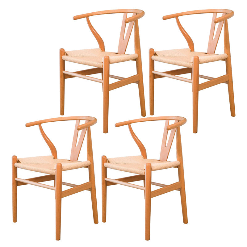 Wood Contemporary Kitchen Side Chair with Color Cushion Wishbone Dining Arm Chair Light Beige 4 Piece Set Clearhalo ' kitchen&dining_furn' 'Dining Chairs' 'Dining Tables & Seating' 'dining_chair' 'furn' 'furn_dining_chair' 'Furniture' 'furniture_dining_chair' 'Kitchen & Dining Furniture' 'kitchen' 3836753