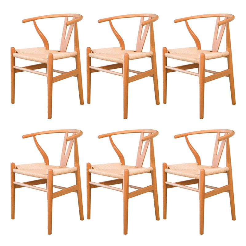 Wood Contemporary Kitchen Side Chair with Color Cushion Wishbone Dining Arm Chair Light Beige 6 Piece Set Clearhalo ' kitchen&dining_furn' 'Dining Chairs' 'Dining Tables & Seating' 'dining_chair' 'furn' 'furn_dining_chair' 'Furniture' 'furniture_dining_chair' 'Kitchen & Dining Furniture' 'kitchen' 3836756