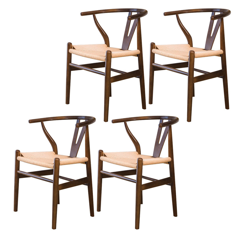 Wood Contemporary Kitchen Side Chair with Color Cushion Wishbone Dining Arm Chair Dark Brown 4 Piece Set Clearhalo ' kitchen&dining_furn' 'Dining Chairs' 'Dining Tables & Seating' 'dining_chair' 'furn' 'furn_dining_chair' 'Furniture' 'furniture_dining_chair' 'Kitchen & Dining Furniture' 'kitchen' 3836760