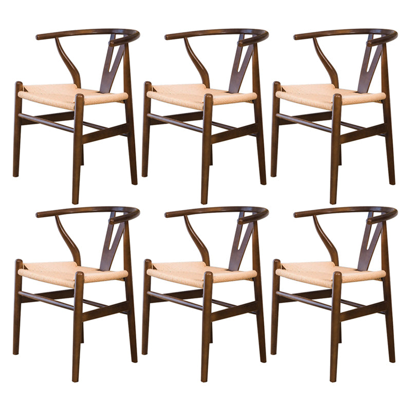 Wood Contemporary Kitchen Side Chair with Color Cushion Wishbone Dining Arm Chair Dark Brown 6 Piece Set Clearhalo ' kitchen&dining_furn' 'Dining Chairs' 'Dining Tables & Seating' 'dining_chair' 'furn' 'furn_dining_chair' 'Furniture' 'furniture_dining_chair' 'Kitchen & Dining Furniture' 'kitchen' 3836762