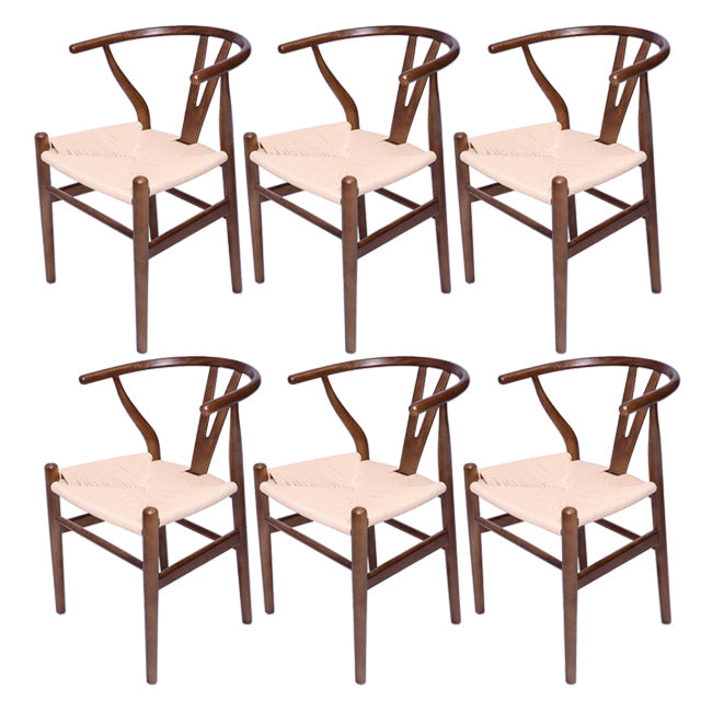 Wood Contemporary Kitchen Side Chair with Color Cushion Wishbone Dining Arm Chair White-Brown 6 Piece Set Clearhalo ' kitchen&dining_furn' 'Dining Chairs' 'Dining Tables & Seating' 'dining_chair' 'furn' 'furn_dining_chair' 'Furniture' 'furniture_dining_chair' 'Kitchen & Dining Furniture' 'kitchen' 3836768