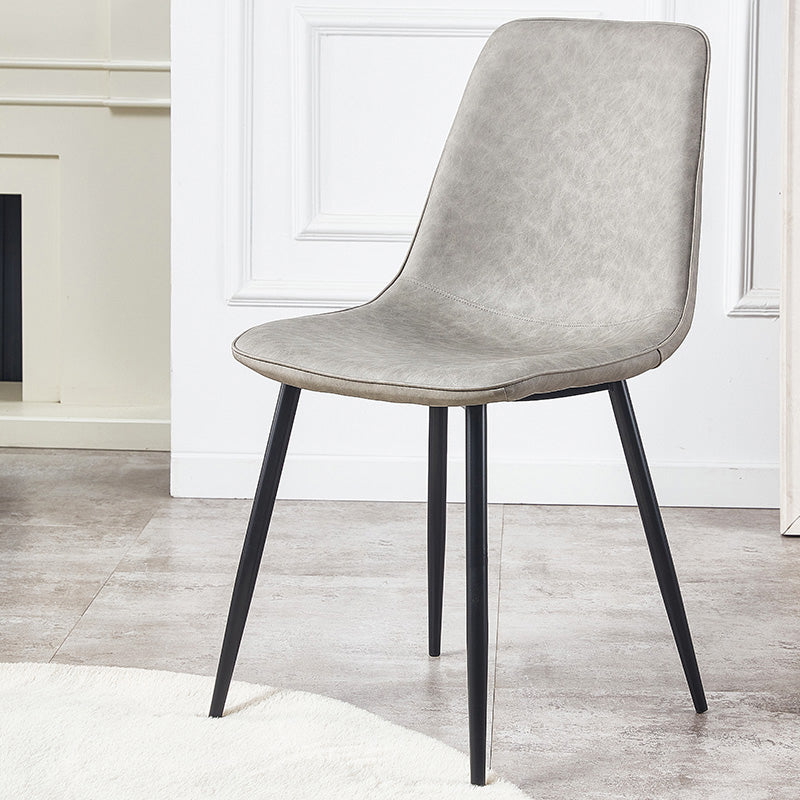 Macaron color Scandinavian Dining room Chair Leather Solid Back Side Chair Light Gray 1 Piece Clearhalo ' kitchen&dining_furn' 'Dining Chairs' 'Dining Tables & Seating' 'dining_chair' 'Furniture' 'furniture_dining_chair' 'Kitchen & Dining Furniture' 'kitchen' 3836825
