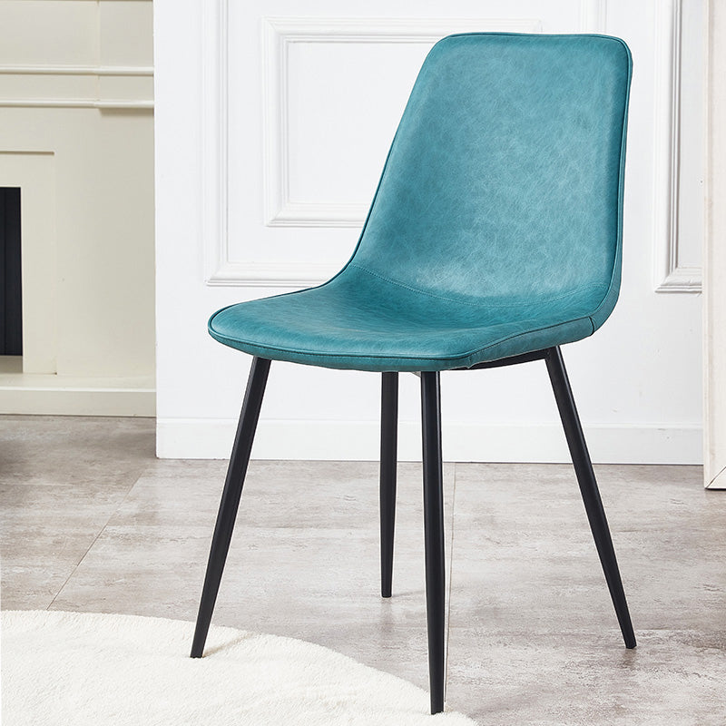 Macaron color Scandinavian Dining room Chair Leather Solid Back Side Chair Peacock Blue 1 Piece Clearhalo ' kitchen&dining_furn' 'Dining Chairs' 'Dining Tables & Seating' 'dining_chair' 'Furniture' 'furniture_dining_chair' 'Kitchen & Dining Furniture' 'kitchen' 3836828