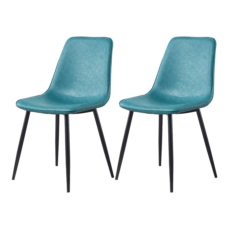Macaron color Scandinavian Dining room Chair Leather Solid Back Side Chair Peacock Blue Set of 2 Clearhalo ' kitchen&dining_furn' 'Dining Chairs' 'Dining Tables & Seating' 'dining_chair' 'Furniture' 'furniture_dining_chair' 'Kitchen & Dining Furniture' 'kitchen' 3836829