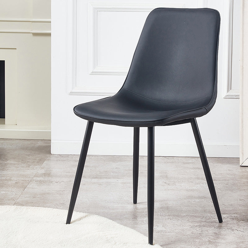 Macaron color Scandinavian Dining room Chair Leather Solid Back Side Chair Black 1 Piece Clearhalo ' kitchen&dining_furn' 'Dining Chairs' 'Dining Tables & Seating' 'dining_chair' 'Furniture' 'furniture_dining_chair' 'Kitchen & Dining Furniture' 'kitchen' 3836834