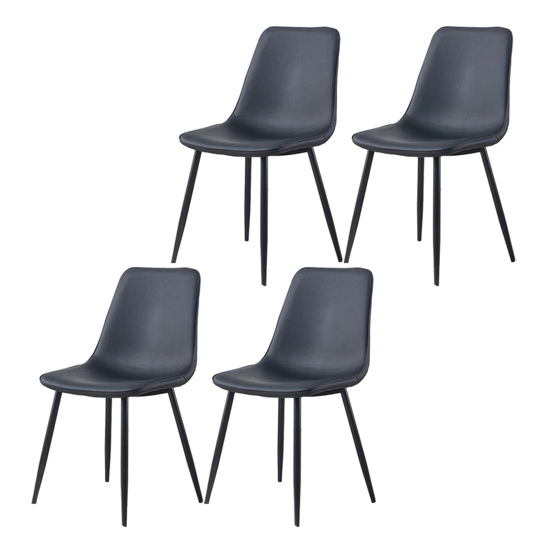 Macaron color Scandinavian Dining room Chair Leather Solid Back Side Chair Black Set of 4 Clearhalo ' kitchen&dining_furn' 'Dining Chairs' 'Dining Tables & Seating' 'dining_chair' 'Furniture' 'furniture_dining_chair' 'Kitchen & Dining Furniture' 'kitchen' 3836836