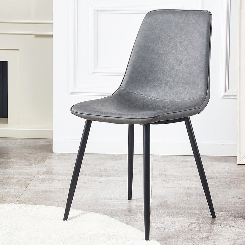 Macaron color Scandinavian Dining room Chair Leather Solid Back Side Chair Dark Gray 1 Piece Clearhalo ' kitchen&dining_furn' 'Dining Chairs' 'Dining Tables & Seating' 'dining_chair' 'Furniture' 'furniture_dining_chair' 'Kitchen & Dining Furniture' 'kitchen' 3836840