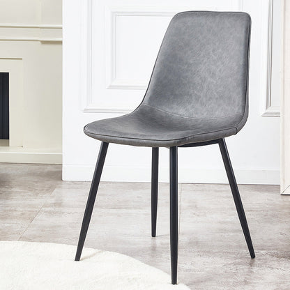 Macaron color Scandinavian Dining room Chair Leather Solid Back Side Chair Dark Gray 1 Piece Clearhalo ' kitchen&dining_furn' 'Dining Chairs' 'Dining Tables & Seating' 'dining_chair' 'Furniture' 'furniture_dining_chair' 'Kitchen & Dining Furniture' 'kitchen' 3836840