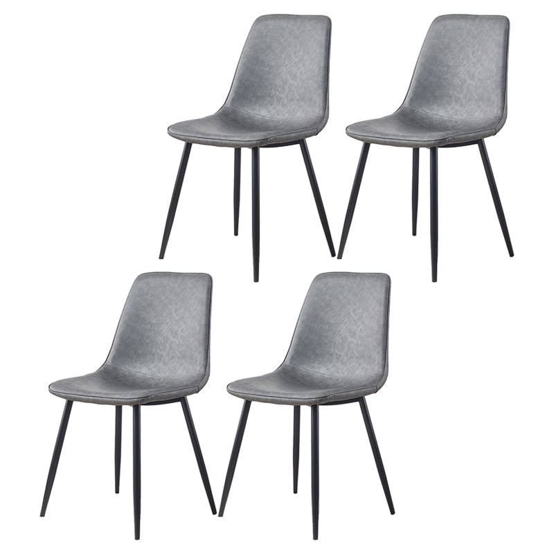 Macaron color Scandinavian Dining room Chair Leather Solid Back Side Chair Dark Gray Set of 4 Clearhalo ' kitchen&dining_furn' 'Dining Chairs' 'Dining Tables & Seating' 'dining_chair' 'Furniture' 'furniture_dining_chair' 'Kitchen & Dining Furniture' 'kitchen' 3836842