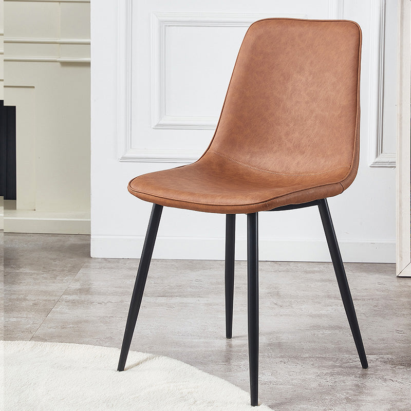 Macaron color Scandinavian Dining room Chair Leather Solid Back Side Chair Coffee 1 Piece Clearhalo ' kitchen&dining_furn' 'Dining Chairs' 'Dining Tables & Seating' 'dining_chair' 'Furniture' 'furniture_dining_chair' 'Kitchen & Dining Furniture' 'kitchen' 3836843