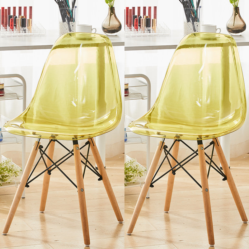 Modern Contemporary Plastic Armless Dining Chairs Solid Dining Chairs Yellow Natural Wood Set of 2 Clearhalo ' kitchen&dining_furn' 'Dining Chairs' 'Dining Tables & Seating' 'dining_chair' 'Furniture' 'furniture_dining_chair' 'Kitchen & Dining Furniture' 'kitchen' 3836901