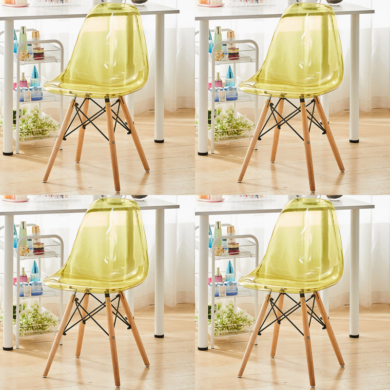 Modern Contemporary Plastic Armless Dining Chairs Solid Dining Chairs Yellow Natural Wood Set of 4 Clearhalo ' kitchen&dining_furn' 'Dining Chairs' 'Dining Tables & Seating' 'dining_chair' 'Furniture' 'furniture_dining_chair' 'Kitchen & Dining Furniture' 'kitchen' 3836904