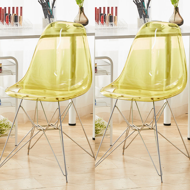 Modern Contemporary Plastic Armless Dining Chairs Solid Dining Chairs Yellow Silver Set of 2 Clearhalo ' kitchen&dining_furn' 'Dining Chairs' 'Dining Tables & Seating' 'dining_chair' 'Furniture' 'furniture_dining_chair' 'Kitchen & Dining Furniture' 'kitchen' 3836908