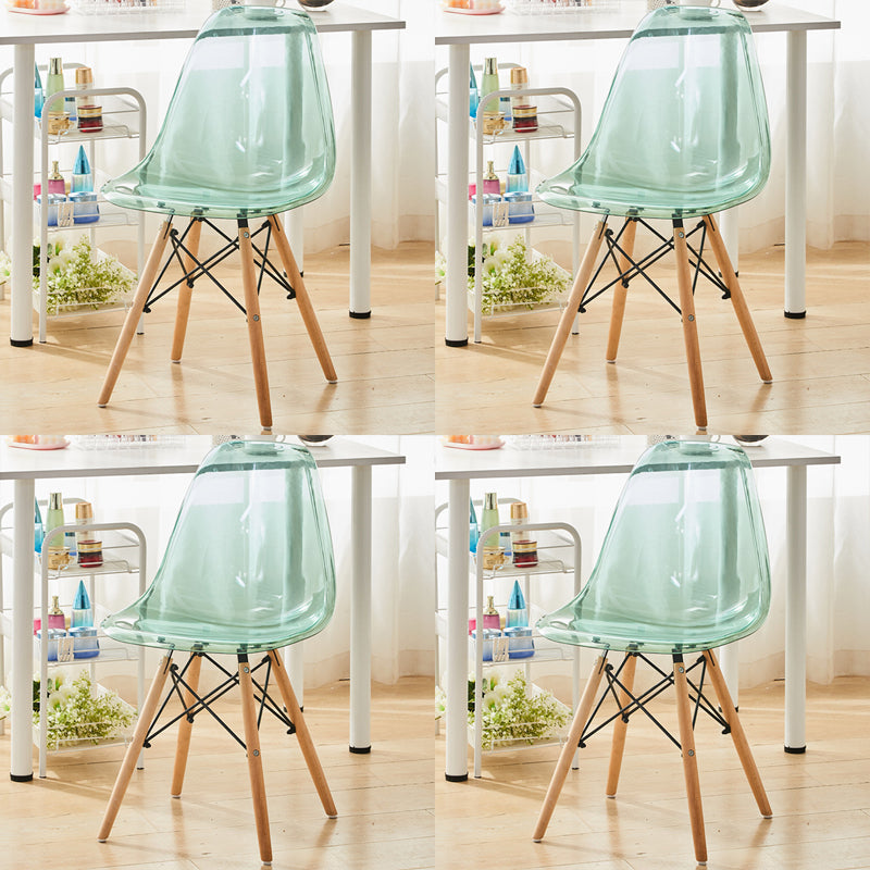 Modern Contemporary Plastic Armless Dining Chairs Solid Dining Chairs Blue Natural Wood Set of 4 Clearhalo ' kitchen&dining_furn' 'Dining Chairs' 'Dining Tables & Seating' 'dining_chair' 'Furniture' 'furniture_dining_chair' 'Kitchen & Dining Furniture' 'kitchen' 3836912
