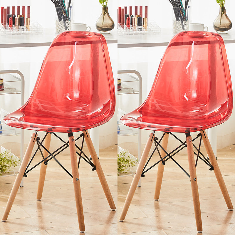 Modern Contemporary Plastic Armless Dining Chairs Solid Dining Chairs Red Natural Wood Set of 2 Clearhalo ' kitchen&dining_furn' 'Dining Chairs' 'Dining Tables & Seating' 'dining_chair' 'Furniture' 'furniture_dining_chair' 'Kitchen & Dining Furniture' 'kitchen' 3836917