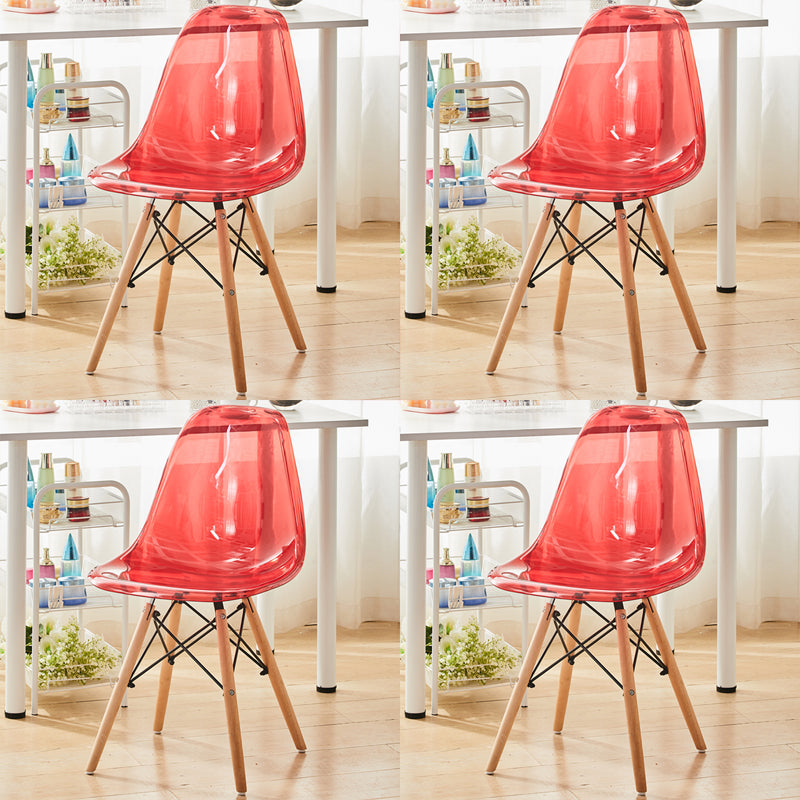 Modern Contemporary Plastic Armless Dining Chairs Solid Dining Chairs Red Natural Wood Set of 4 Clearhalo ' kitchen&dining_furn' 'Dining Chairs' 'Dining Tables & Seating' 'dining_chair' 'Furniture' 'furniture_dining_chair' 'Kitchen & Dining Furniture' 'kitchen' 3836918