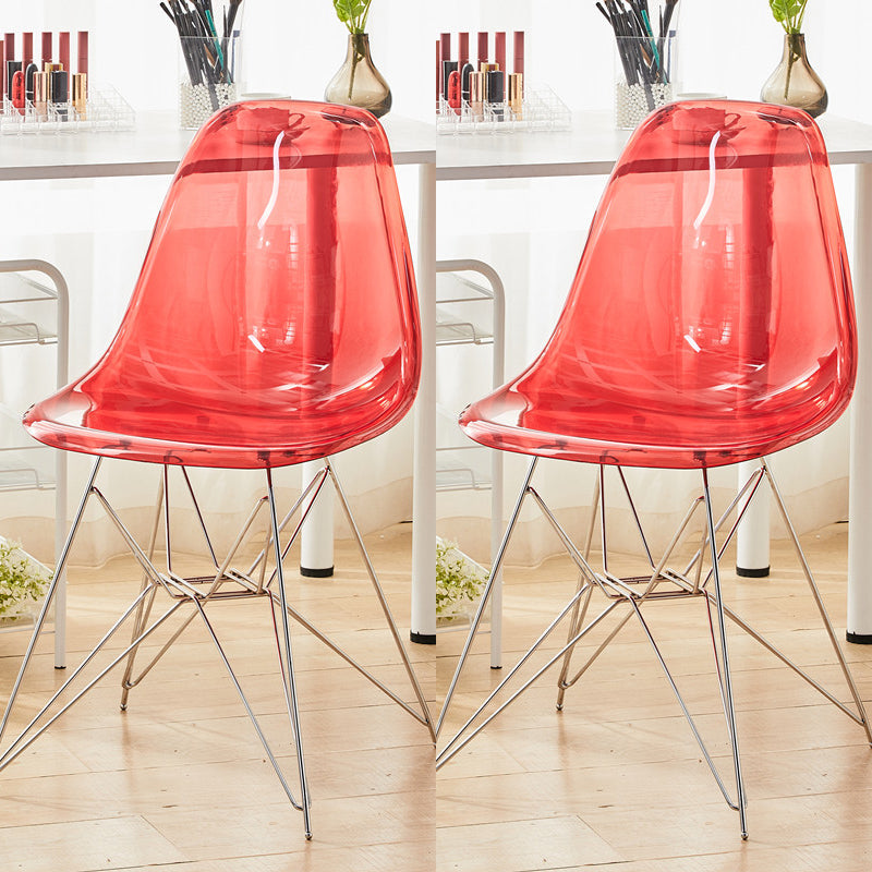 Modern Contemporary Plastic Armless Dining Chairs Solid Dining Chairs Red Silver Set of 2 Clearhalo ' kitchen&dining_furn' 'Dining Chairs' 'Dining Tables & Seating' 'dining_chair' 'Furniture' 'furniture_dining_chair' 'Kitchen & Dining Furniture' 'kitchen' 3836920