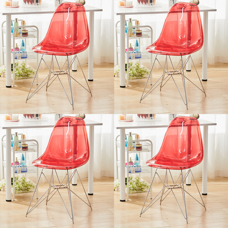 Modern Contemporary Plastic Armless Dining Chairs Solid Dining Chairs Red Silver Set of 4 Clearhalo ' kitchen&dining_furn' 'Dining Chairs' 'Dining Tables & Seating' 'dining_chair' 'Furniture' 'furniture_dining_chair' 'Kitchen & Dining Furniture' 'kitchen' 3836921