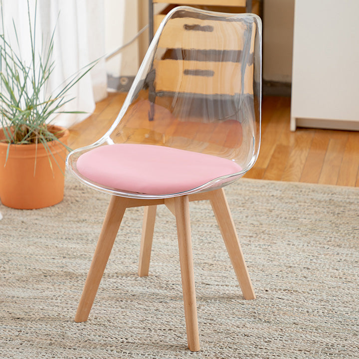 Modern Style Indoor-Outdoor Plastic Side Chair Set Clear Stack Dining Chair Pink 1 Piece Clearhalo ' kitchen&dining_furn' 'Dining Chairs' 'Dining Tables & Seating' 'dining_chair' 'Furniture' 'furniture_dining_chair' 'Kitchen & Dining Furniture' 'kitchen' 3836936