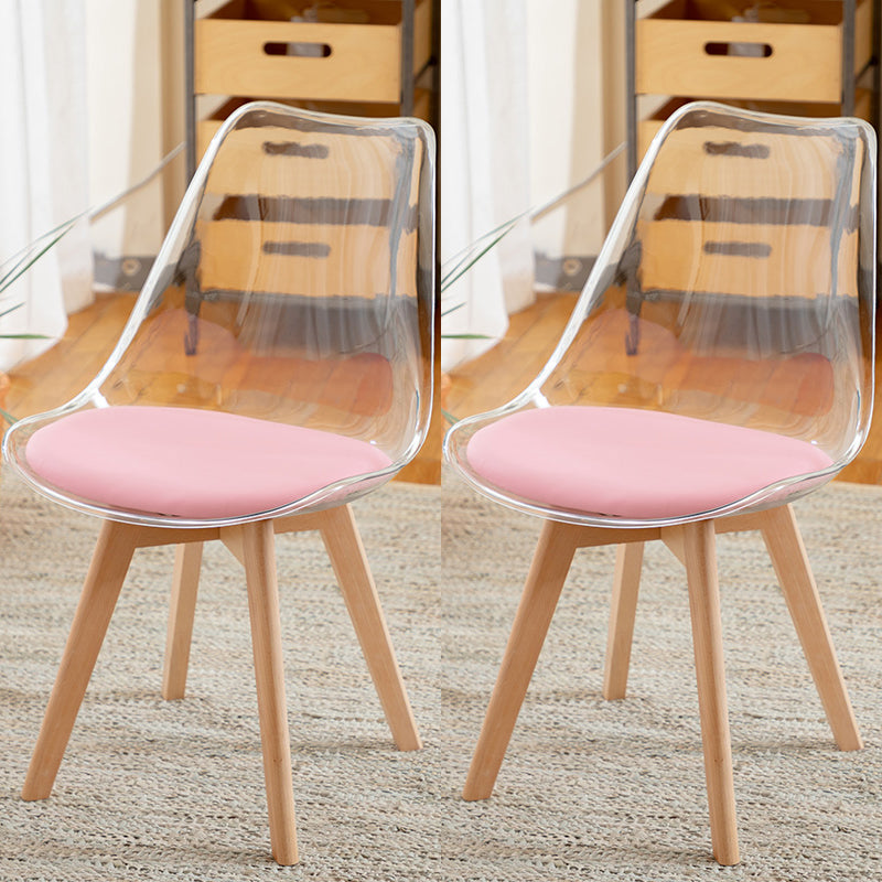 Modern Style Indoor-Outdoor Plastic Side Chair Set Clear Stack Dining Chair Pink Set of 2 Clearhalo ' kitchen&dining_furn' 'Dining Chairs' 'Dining Tables & Seating' 'dining_chair' 'Furniture' 'furniture_dining_chair' 'Kitchen & Dining Furniture' 'kitchen' 3836937