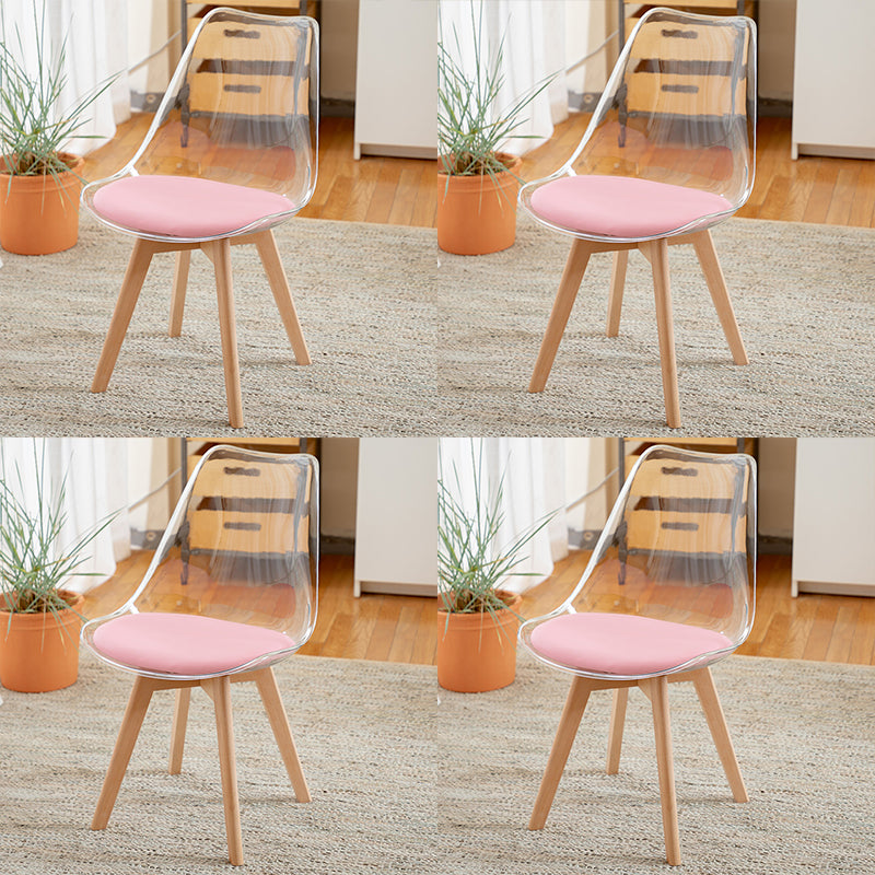 Modern Style Indoor-Outdoor Plastic Side Chair Set Clear Stack Dining Chair Pink Set of 4 Clearhalo ' kitchen&dining_furn' 'Dining Chairs' 'Dining Tables & Seating' 'dining_chair' 'Furniture' 'furniture_dining_chair' 'Kitchen & Dining Furniture' 'kitchen' 3836940