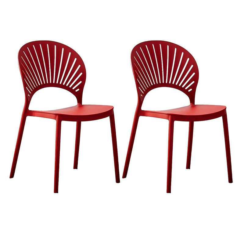 Plastic Modern Style Indoor-Outdoor Chair Open Back Dining Side Chairs Red 2 Piece Set Clearhalo ' kitchen&dining_furn' 'Dining Chairs' 'Dining Tables & Seating' 'dining_chair' 'furn' 'furn_dining_chair' 'Furniture' 'furniture_dining_chair' 'Kitchen & Dining Furniture' 'kitchen' 3837004