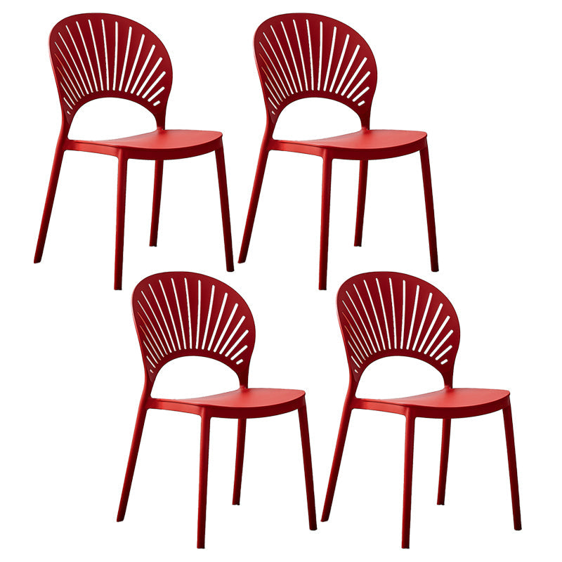 Plastic Modern Style Indoor-Outdoor Chair Open Back Dining Side Chairs Red 4 Piece Set Clearhalo ' kitchen&dining_furn' 'Dining Chairs' 'Dining Tables & Seating' 'dining_chair' 'furn' 'furn_dining_chair' 'Furniture' 'furniture_dining_chair' 'Kitchen & Dining Furniture' 'kitchen' 3837006