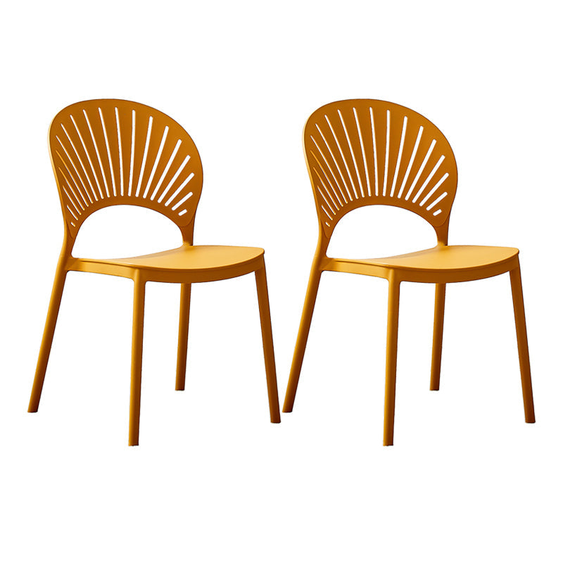 Plastic Modern Style Indoor-Outdoor Chair Open Back Dining Side Chairs Yellow 2 Piece Set Clearhalo ' kitchen&dining_furn' 'Dining Chairs' 'Dining Tables & Seating' 'dining_chair' 'furn' 'furn_dining_chair' 'Furniture' 'furniture_dining_chair' 'Kitchen & Dining Furniture' 'kitchen' 3837035