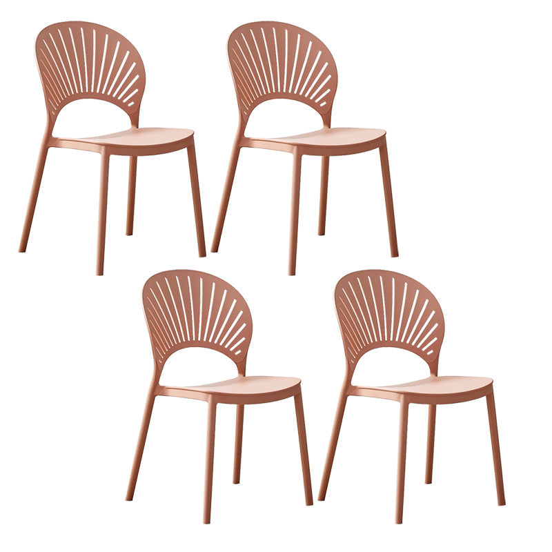 Plastic Modern Style Indoor-Outdoor Chair Open Back Dining Side Chairs Pink 4 Piece Set Clearhalo ' kitchen&dining_furn' 'Dining Chairs' 'Dining Tables & Seating' 'dining_chair' 'furn' 'furn_dining_chair' 'Furniture' 'furniture_dining_chair' 'Kitchen & Dining Furniture' 'kitchen' 3837054