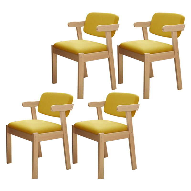 Wood Modern Dining Arm Chair with Color Cushion Open Back Dining Side Chair Yellow 4 Piece Set Clearhalo ' kitchen&dining_furn' 'Dining Chairs' 'Dining Tables & Seating' 'dining_chair' 'furn' 'furn_dining_chair' 'Furniture' 'furniture_dining_chair' 'Kitchen & Dining Furniture' 'kitchen' 3837131