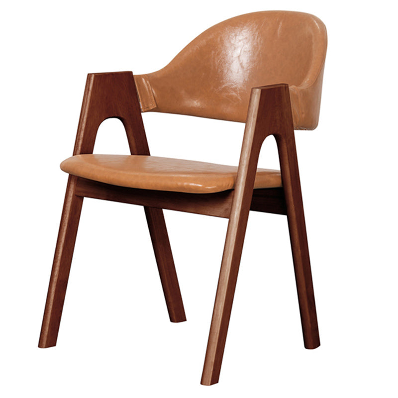 Scandinavian Milk Tea Shop Upholstered Arm Chair Matte Finish Open Dining Chair Brown 1 Piece Walnut Clearhalo ' kitchen&dining_furn' 'Dining Chairs' 'Dining Tables & Seating' 'dining_chair' 'furn' 'furn_dining_chair' 'Furniture' 'furniture_dining_chair' 'Kitchen & Dining Furniture' 'kitchen' 3837685