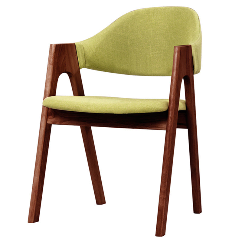 Scandinavian Milk Tea Shop Upholstered Arm Chair Matte Finish Open Dining Chair Green 1 Piece Walnut Clearhalo ' kitchen&dining_furn' 'Dining Chairs' 'Dining Tables & Seating' 'dining_chair' 'furn' 'furn_dining_chair' 'Furniture' 'furniture_dining_chair' 'Kitchen & Dining Furniture' 'kitchen' 3837703