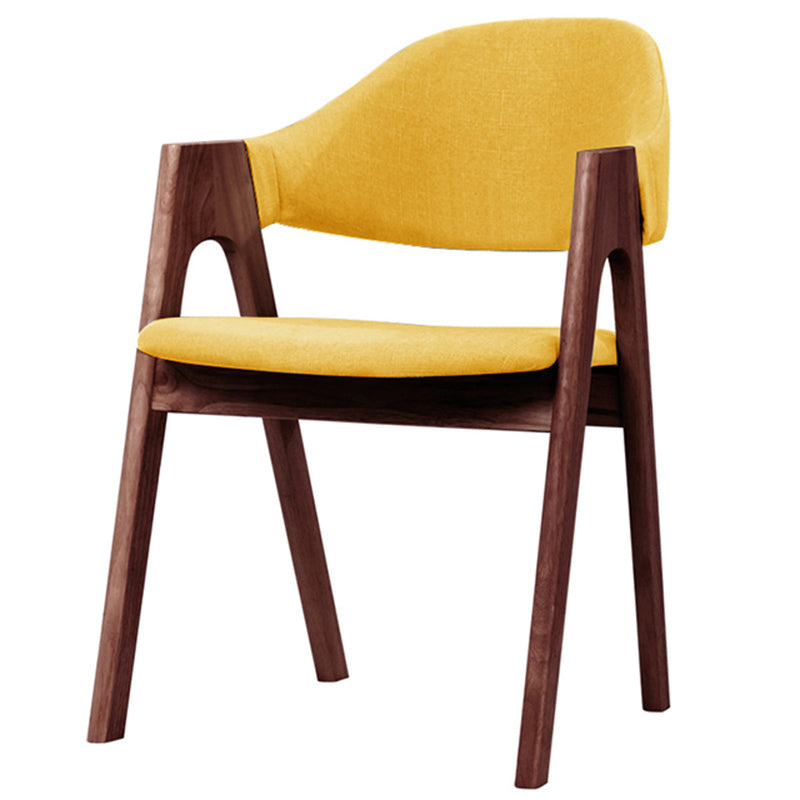 Scandinavian Milk Tea Shop Upholstered Arm Chair Matte Finish Open Dining Chair Yellow 1 Piece Walnut Clearhalo ' kitchen&dining_furn' 'Dining Chairs' 'Dining Tables & Seating' 'dining_chair' 'furn' 'furn_dining_chair' 'Furniture' 'furniture_dining_chair' 'Kitchen & Dining Furniture' 'kitchen' 3837712