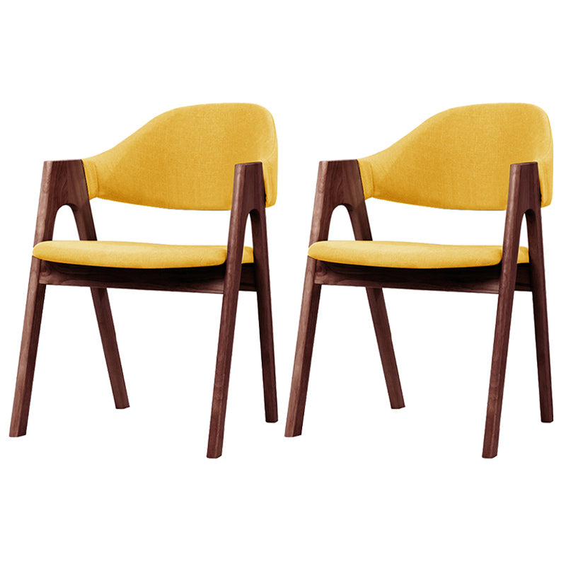 Scandinavian Milk Tea Shop Upholstered Arm Chair Matte Finish Open Dining Chair Yellow 2 Piece Set Walnut Clearhalo ' kitchen&dining_furn' 'Dining Chairs' 'Dining Tables & Seating' 'dining_chair' 'furn' 'furn_dining_chair' 'Furniture' 'furniture_dining_chair' 'Kitchen & Dining Furniture' 'kitchen' 3837713