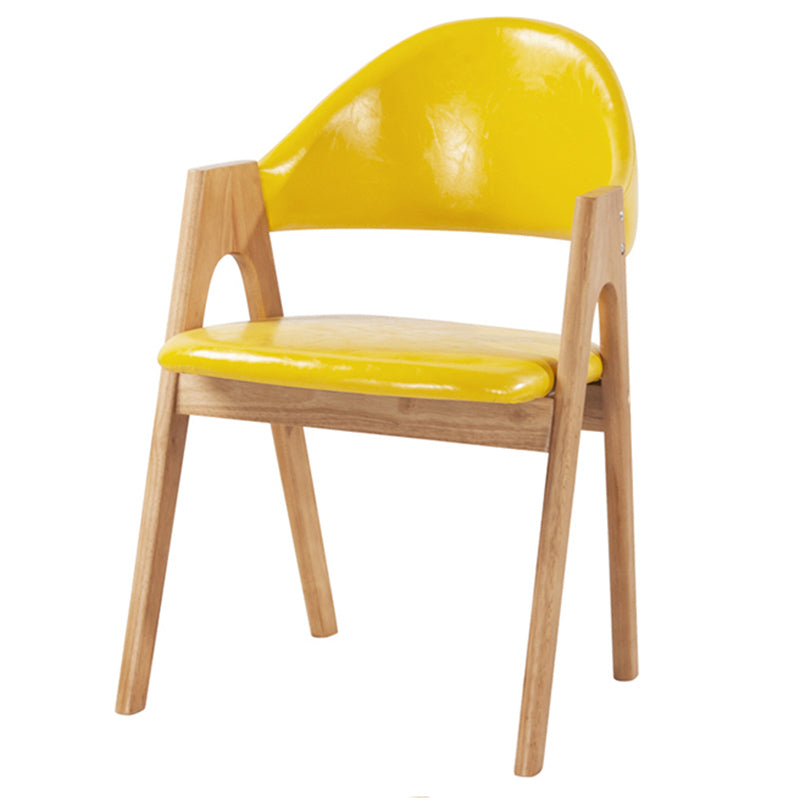 Scandinavian Milk Tea Shop Upholstered Arm Chair Matte Finish Open Dining Chair Fluorescent Yellow 1 Piece Natural Wood Clearhalo ' kitchen&dining_furn' 'Dining Chairs' 'Dining Tables & Seating' 'dining_chair' 'furn' 'furn_dining_chair' 'Furniture' 'furniture_dining_chair' 'Kitchen & Dining Furniture' 'kitchen' 3837715
