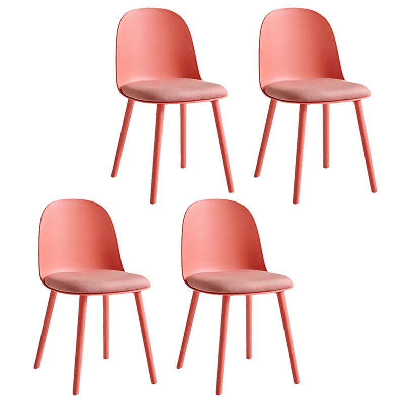 Scandinavian Plastic Armless Dining Chairs Indoor Solid Back Side Chair Pink 4 Piece Set Clearhalo ' kitchen&dining_furn' 'Dining Chairs' 'Dining Tables & Seating' 'dining_chair' 'furn' 'furn_dining_chair' 'Furniture' 'furniture_dining_chair' 'Kitchen & Dining Furniture' 'kitchen' 3837731