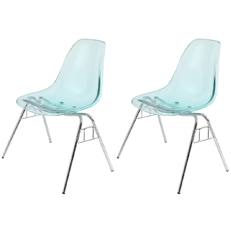 Stackable Armless Dining Chairs Solid Back Side Chairs with Metal Legs Light Blue-Clear Set of 2 Clearhalo ' kitchen&dining_furn' 'Dining Chairs' 'Dining Tables & Seating' 'dining_chair' 'Furniture' 'furniture_dining_chair' 'Kitchen & Dining Furniture' 'kitchen' 3837798
