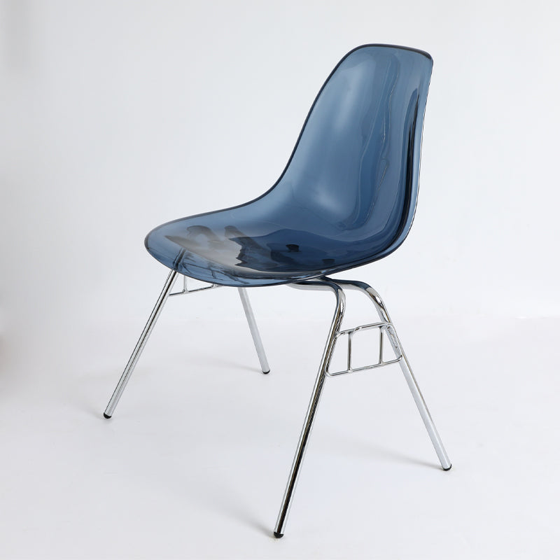 Stackable Armless Dining Chairs Solid Back Side Chairs with Metal Legs Blue-Clear 1 Piece Clearhalo ' kitchen&dining_furn' 'Dining Chairs' 'Dining Tables & Seating' 'dining_chair' 'Furniture' 'furniture_dining_chair' 'Kitchen & Dining Furniture' 'kitchen' 3837806