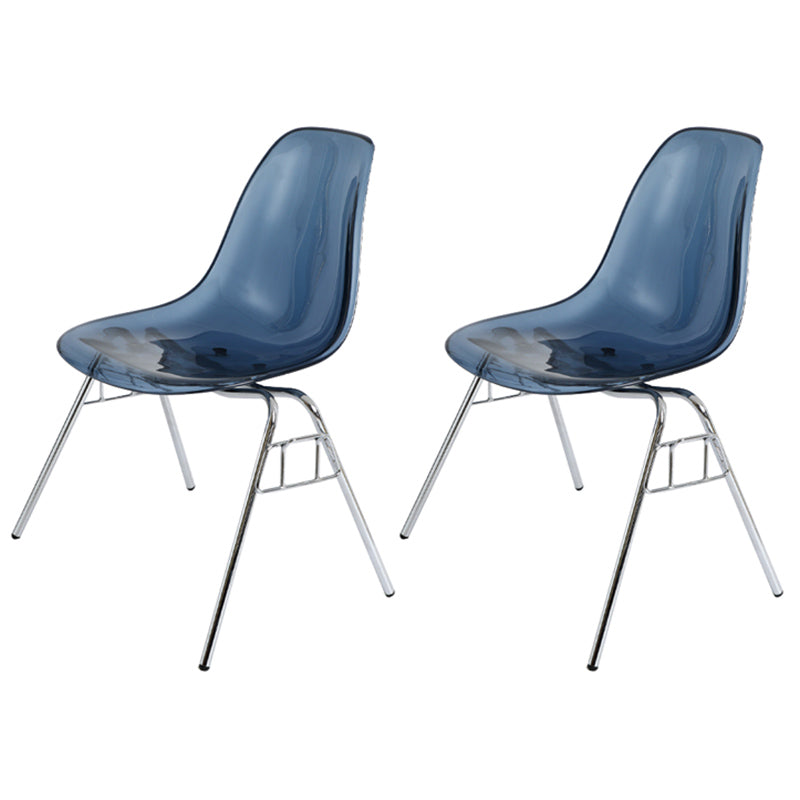 Stackable Armless Dining Chairs Solid Back Side Chairs with Metal Legs Blue-Clear Set of 2 Clearhalo ' kitchen&dining_furn' 'Dining Chairs' 'Dining Tables & Seating' 'dining_chair' 'Furniture' 'furniture_dining_chair' 'Kitchen & Dining Furniture' 'kitchen' 3837807