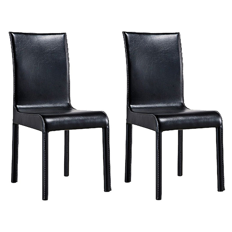 Contemporary Style Leather Dining Chairs Solid Back Armless Side Chair for Home Use (Set of 2) Black Clearhalo ' kitchen&dining_furn' 'Dining Chairs' 'Dining Tables & Seating' 'dining_chair' 'furn' 'furn_dining_chair' 'Furniture' 'furniture_dining_chair' 'Kitchen & Dining Furniture' 'kitchen' 3837819
