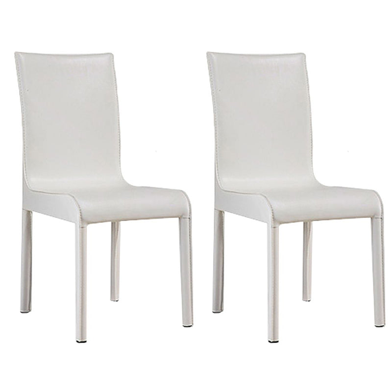 Contemporary Style Leather Dining Chairs Solid Back Armless Side Chair for Home Use (Set of 2) White Clearhalo ' kitchen&dining_furn' 'Dining Chairs' 'Dining Tables & Seating' 'dining_chair' 'furn' 'furn_dining_chair' 'Furniture' 'furniture_dining_chair' 'Kitchen & Dining Furniture' 'kitchen' 3837820
