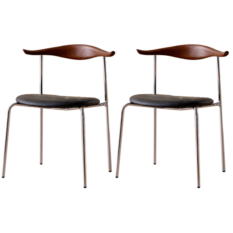 Contemporary Style Upholstered Side Chairs Cow Horn Armless Dining Chairs for Home Walnut Black 2 Piece Set Clearhalo ' kitchen&dining_furn' 'Dining Chairs' 'Dining Tables & Seating' 'dining_chair' 'furn' 'furn_dining_chair' 'Furniture' 'furniture_dining_chair' 'Kitchen & Dining Furniture' 'kitchen' 3837845