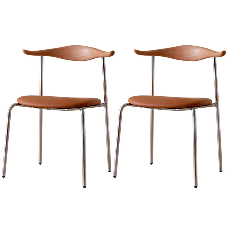 Contemporary Style Upholstered Side Chairs Cow Horn Armless Dining Chairs for Home Natural Brown 2 Piece Set Clearhalo ' kitchen&dining_furn' 'Dining Chairs' 'Dining Tables & Seating' 'dining_chair' 'furn' 'furn_dining_chair' 'Furniture' 'furniture_dining_chair' 'Kitchen & Dining Furniture' 'kitchen' 3837851