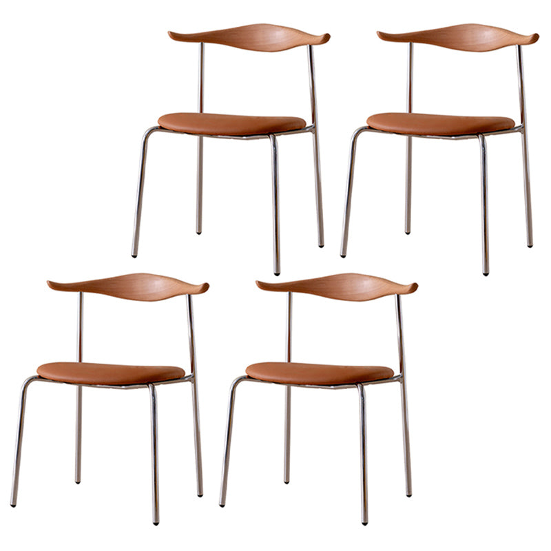Contemporary Style Upholstered Side Chairs Cow Horn Armless Dining Chairs for Home Natural Brown 4 Piece Set Clearhalo ' kitchen&dining_furn' 'Dining Chairs' 'Dining Tables & Seating' 'dining_chair' 'furn' 'furn_dining_chair' 'Furniture' 'furniture_dining_chair' 'Kitchen & Dining Furniture' 'kitchen' 3837852