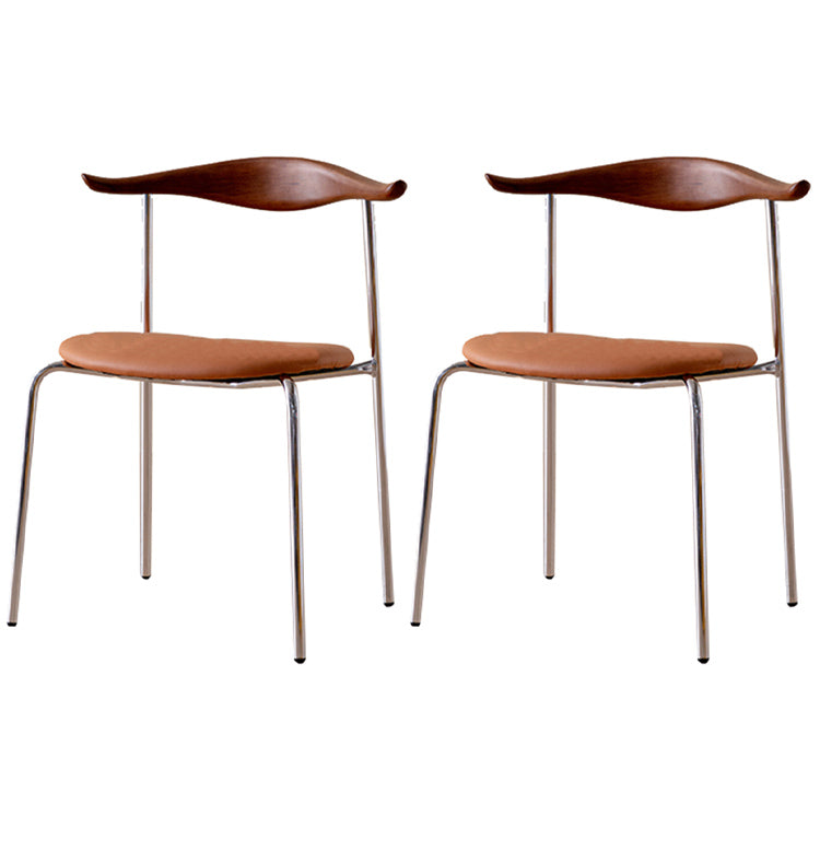 Contemporary Style Upholstered Side Chairs Cow Horn Armless Dining Chairs for Home Walnut Brown 2 Piece Set Clearhalo ' kitchen&dining_furn' 'Dining Chairs' 'Dining Tables & Seating' 'dining_chair' 'furn' 'furn_dining_chair' 'Furniture' 'furniture_dining_chair' 'Kitchen & Dining Furniture' 'kitchen' 3837856