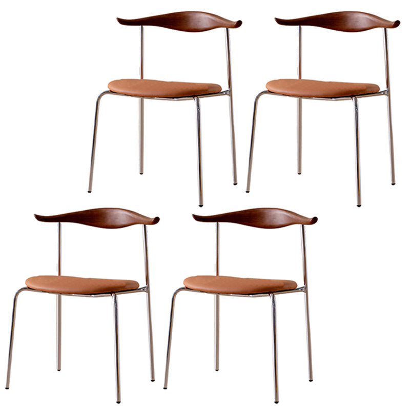 Contemporary Style Upholstered Side Chairs Cow Horn Armless Dining Chairs for Home Walnut Brown 4 Piece Set Clearhalo ' kitchen&dining_furn' 'Dining Chairs' 'Dining Tables & Seating' 'dining_chair' 'furn' 'furn_dining_chair' 'Furniture' 'furniture_dining_chair' 'Kitchen & Dining Furniture' 'kitchen' 3837859