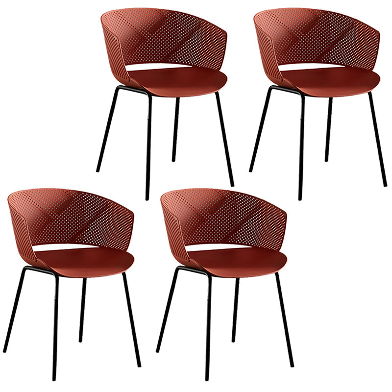 Contemporary Style Plastic Dining Armless Chair Open Back Dining Side Chair for Home Red 4 Piece Set Clearhalo ' kitchen&dining_furn' 'Dining Chairs' 'Dining Tables & Seating' 'dining_chair' 'furn' 'furn_dining_chair' 'Furniture' 'furniture_dining_chair' 'Kitchen & Dining Furniture' 'kitchen' 3837940