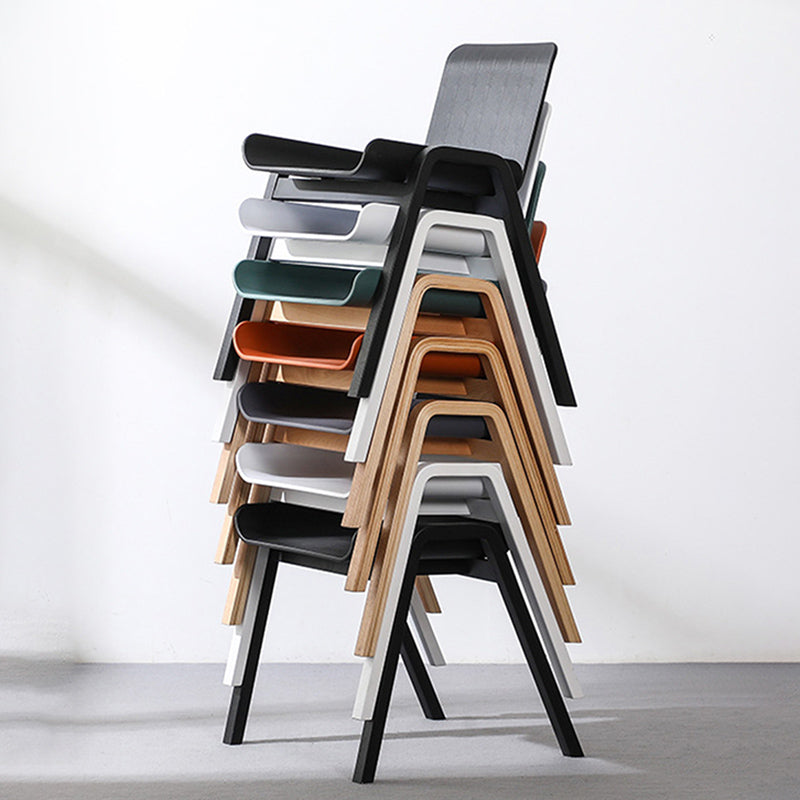 Scandinavian Stackable Dining Arm Chair Solid Back Armchair with Wood Legs Clearhalo ' kitchen&dining_furn' 'Dining Chairs' 'Dining Tables & Seating' 'dining_chair' 'furn' 'furn_dining_chair' 'Furniture' 'furniture_dining_chair' 'Kitchen & Dining Furniture' 'kitchen' 3837961